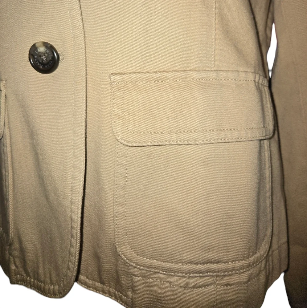 Lauren Ralph Lauren VTG Y2K Khaki 100% Cotton 3 Button Safari Style‎ Blazer Sz L